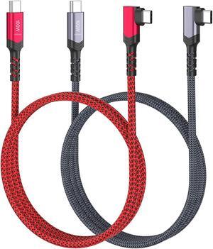 Right Angle USB C Cable 3ft 100W 10Gbps USB-C to USB-C 3.1 Gen2 PD Fast Charging Short Cord 4K Display for MacBook Docking Station SSD iPhone 16 15 Galaxy S24 Type-C Device 2Pack (Red Black)
