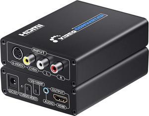 RCA Svideo to HDMI Converter with RCA + S-Video Cables RCA Composite CVBS AV or Svideo + R/L Audio Input to HDMI Output Upscale Converter