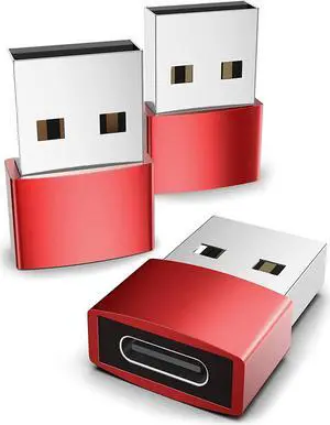KEHIPI USB C Female to USB A Male Adapter 3 Pack, Type C Charger Cable Power Adapter Compatible with iPad Air 6, iPhone 15/14/13/12 Pro Max, Apple Watch Series 9/8/7, Samsung Galaxy S20 etc Red