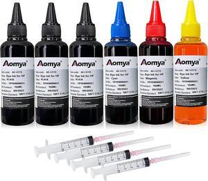 Aomya Ink Refill kit 6x100ml  60 61 63 64 65 902 932 952 564 Refillable Ink Cartridge  Envy 4500 4520 5643 OfficeJet 6500a 6500 6000 (3 Black, 1 Cyan, 1 Magenta, 1 Yellow)