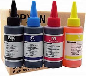 Printer Ink Dye Ink Black/Cyan/Magenta/Yellow Refill Ink Kits Suit for Eposn for Canon  for Brother for Lexmark for Samsung for Dell for Kodak All Inkjet Printer (100ML 1Set 4 Pcs)