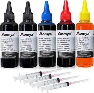 Aomya Universal Ink Refill Kit 5x100ml  all Models 61 60 62 63 64 65 950 951 564 920 901 Inkjet Printer Cartridges for Refillable Ink Cartridges or CISS System (2 Black, 1 Cyan, Magenta, Yellow)