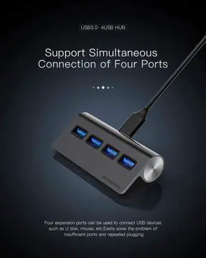 Premium Quality Computer USB Port Expander  4 Ports Portable USB Hub - Compatible with MacBook, Windows, iMac, Hard Drive, and PC  High-Speed 3.0 USB HUB (Space Grey)