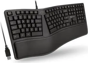 Ergonomic Keyboard Wired with Wrist Rest - Type Comfortably Longer - USB Wired Keyboard for Laptop with Cushion 110 Keys and 5ft Cable - Split Keyboard for PC Ergo Computer Keyboard