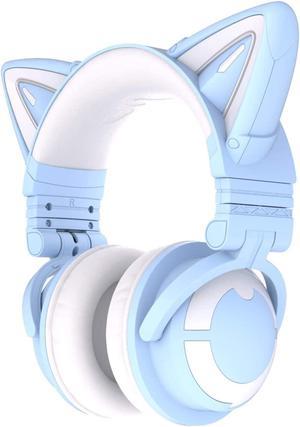 YOWU RGB Cat Ear Headphone 3G Wireless Bluetooth 5.0 Foldable Gaming Headset with 7.1 Surround Sound Built-in Mic & Customizable Lighting and Effect via APP Type-C Charging Audio Cable -Blue
