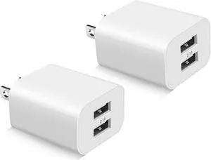 USB Wall Charger Block 2Pack Dual Port Cube Plug Power Charging Adapter Brick for  iPhone 15/14/13/12/XS Max/XR/X/8/8 Plus/7/6S/6S Plus/6/SE/5S/5C/iPad Mini/Air/ Galaxy Kindle Fire LG