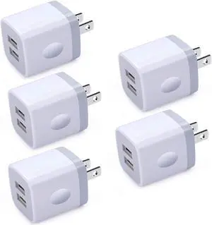 USB Wall Charger Charging Block Ououdee 5Pack 2.1A Quick Dual Port Plug Charger Box Cubes Compatible for iPhone XS Max/XR/X/8/7/6/6s Samsung Galaxy S10e S10 S9 S8 Plus/S7 S6 Edge Note 9/8 LG G8 G7
