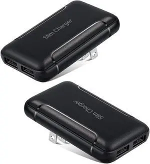 Dual USB Wall Charger Excgood [2-Pack] Ultra Slim USB Wall Plug Flat Compatible with iPhone 11 Pro Max/Xr/Xs/X Galaxy S10/9/8 Pixel and More Smartphones and Tablets Black