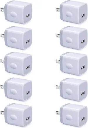 USB Wall Plug 10 Pack UorMe 1A 5V Single Port Wall Charger Power Adapter Cube Block Box Compatible Phone SE (2020) Xs XR X 8 7 6S 6 Samsung Galaxy A21 A71 A51 A31 M51 S10e S9 S8 G6 G8 Pixel 4a