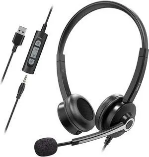 Nulaxy Computer Headset with Microphone, Wired USB Headset for Laptop PC, 3.5mm Jack Inline Control Headphone with Noise Cancelling Mic, Business Call Center Headset for Skype, Office, Classroom, Home