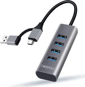 USB to USB Hub & USB C Hub T1-AC, USB C to USB 3.0 High Speed Ports Hub, 4-Port USB 3.0 Hub Adapter for MacBook, Tablet and Smartphone, Space Gray(Gray AC)