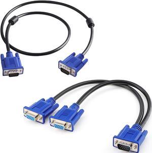 Pasow VGA to VGA Monitor Cable 3 Feet + VGA Splitter Cable (VGA Y Cable) for Screen Duplication