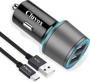 Rapid USB C Car Charger Compatible for  Galaxy S25 Plus/Ultra/S24/S23/S22/S21/Note 20/10/9/8/S20/S10+/S10e/S9/S8/A50/A70 Quick Charge 3.0 Dual USB 18W Fast Car Charger+ Type C Cable 3.3ft