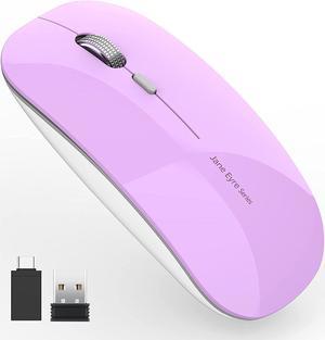 Q5 Slim Rechargeable Wireless Mouse, 2.4G Portable Optical Silent Ultra Thin Wireless Computer Mouse with USB Receiver and Type C Adapter, Compatible with PC, Laptop, Desktop (Purple)