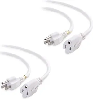 Cable Matters 2-Pack 16 AWG Heavy Duty Power Extension Cord 6 ft in White UL Listed (Power Cord Extension / 3 Prong Extension Cords NEMA 5-15P to NEMA 5-15R)