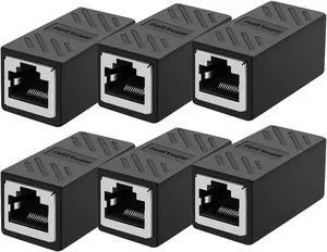 Dingsun RJ45 Coupler, in-Line Coupler Female to Female Ethernet Coupler for Cat7/ Cat6/ Cat5/ Cat5e Ethernet Cable Extender Adapter (6, Black)