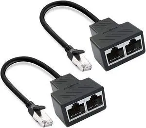 2Pack RJ45 Ethernet Splitter Cable Network Adapter 1 Male to 2 Female Suitable Super Cat5 Cat5e Cat6 Cat7 Connector LAN Ethernet Cables Internet Adapter Black