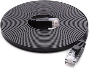 Cat 6 Ethernet Cable (at a Cat5e Price but Higher Bandwidth) Flat Internet Network Cable - Cat6 Ethernet Patch Cable Short - Black Computer LAN Cable + Free Cable Clips and Straps (25ft)