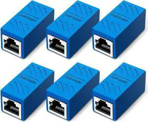 RJ45 Network Coupler, Ethernet Cable Extender Female to Female, Cat6 Inline Coupler Connector, for Cat7/Cat6/Cat5/Cat5e Ethernet Extension Cable (6 PCS Blue)