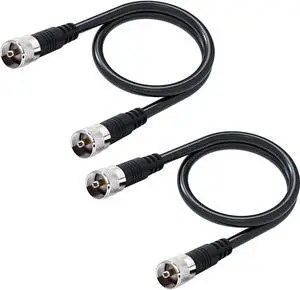 RG8x Jumper Cable, 2 Pack 2ft CB Coax Cable PL259 UHF Connector 50 ohm Low Loss for Ham Radio, Antenna Analyzer, Dummy Load and SWR Meter