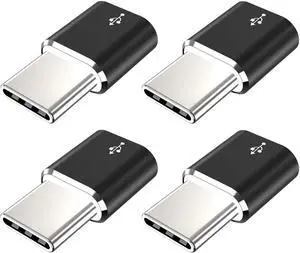 USB Type C Adapter (4-Pack) JXMOX Micro USB Female to USB C Male Fast Charging Connector Compatible with Samsung Galaxy S20 S10 S9 S8 Plus Note 9 8 A10 A20 A51 LG V35 V30 G7 G6 USB C Charger (Black)