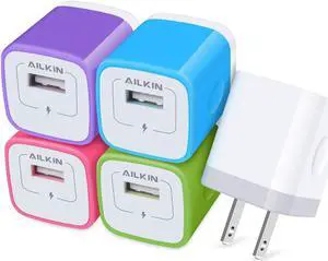 USB Charger Cube Wall Charger Plug Ailkin 1A 1-Port USB Adapter Power Plug Charging Station Box Base for iPhone 12 Mini Pro Max/11/SE/XR/XS/X/8/7 iPad Samsung Galaxy USB Charging Block