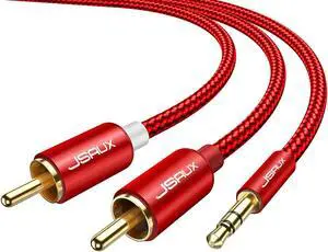 6.6ft/2M Aux to RCA Headphone Male to Male Jack Adapter Nylon Braided 1/8 to RCA Audio Y Cord for Smartphones, MP3, Tablets, Speakers, HDTV - Red 6.6ft/2M Aux to RCA Headphone Male to Male Jack Adapter Nylon Braided 1/8 to RCA Audio Y Cord for Smartphones, MP3, Tablets, Speakers, HDTV - Red