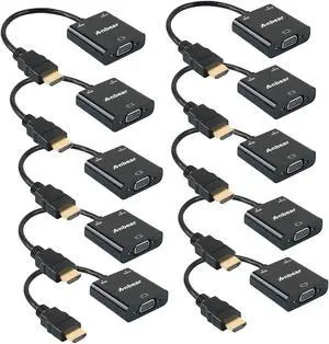 HDMI to VGA Adapter with Audio(10 Pack) Gold-Plated VGA to HDMI Adapter (Male to Female) Compatible for Computer Desktop Laptop PC Monitor Projector HDTV Chromebook  Xbox and More