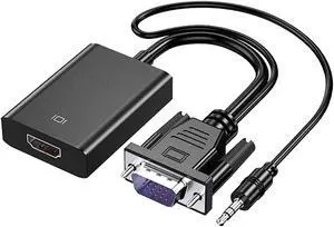VGA to HDMI Adapter for Connecting Traditional VGA Interface Laptop PC to HDMI Monitor or Projector 1080P VGA Male to HDMI Female Converter with 3.5mm Audio Lead and Power Supply Port