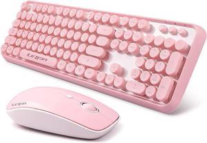 Pink Wireless Keyboard Mouse Combo 2.4GHz Wireless Retro Typewriter Keyboard and Mouse Combo Letton Full Size Wireless Office Computer Keyboard and Cute Mouse with 3 DPI for Mac PC Desktop Laptop