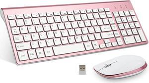 Wireless Keyboard and Mouse, FENIFOX Full-Size Whisper-Quiet Compact Compatible with Mac PC Laptop Tablet Notebook Windows - Rose Gold Pink