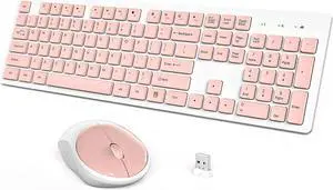 Wireless Keyboard and Mouse, WisFox Full-Size Wireless Mouse and Keyboard Combo, 2.4GHz Silent USB Wireless Keyboard Mouse Combo for PC Desktops Computer, Laptops, Windows (Pink and White) Wireless Keyboard and Mouse, WisFox Full-Size Wireless Mouse and Keyboard Combo, 2.4GHz Silent USB Wireless Keyboard Mouse Combo for PC Desktops Computer, Laptops, Windows (Pink and White)