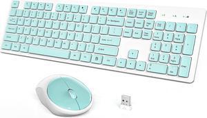 Wireless Keyboard and Mouse, WisFox Full-Size Wireless Mouse and Keyboard Combo, 2.4GHz Silent USB Wireless Keyboard Mouse Combo for PC Desktops Computer, Laptops, Windows (Mint Green and White)