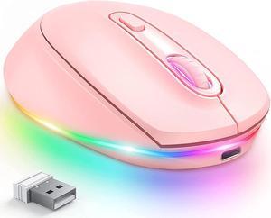 Wireless Mouse, Rechargeable Light Up Mouse for Laptop, Small Cordless Mice with Quiet Click LED Rainbow Lights for PC Computer Kids Chromebook Windows Mac,Hot Pink