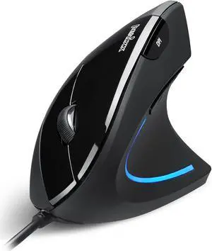 PERIMICE-513 Wired Ergonomic Vertical Mouse - 6 Buttons with 1000/1600/3200/6400 DPI - Right-Handed Design - Wired USB 5.9ft Cable - Black