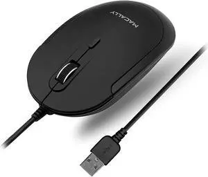 Macally Quiet Wired Mouse for Laptop or Desktop USB Computer Mouse Wired with Optical Sensor and Adjustable DPI - Comfortable Corded Mouse for PC Windows Chromebook Mac Notebook - Black