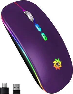 Wireless Mouse LED Wireless Mouse Rechargeable Slim Silent Mouse 2.4G Portable Computer Mouse Mobile Optical Mouse for Laptop Notebook PC Computer MacBook 3 Adjustable DPI