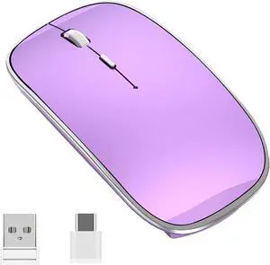 Halpilt Wireless Mouse Rechargeable Slim Silent Mouse 2.4G Portable Mobile Optical Office Mice with USB & Type-c Receiver for Windows Mac PC Notebook(Q23S Purple)