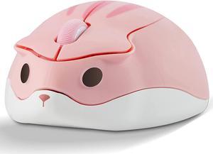 Wireless Mouse Cute Cartoon Hamster Shape Mini Silent Click Ergonomic Design 2.4G USB Portable Cordless Mouse 1200 DPI Small Mice for Notebook/MacBook/PC/Laptop/Computer for Kids Girl Gift (Pink)