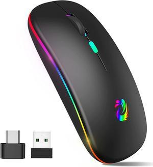 LED Wireless Mouse, Rechargeable Slim Silent Mice 2.4G Portable Office Optical Mouse with USB Receiver and Type-C Adapter, 3 Adjustable DPI for Laptop, Computer, PC, Notebook, Desktop (Black)