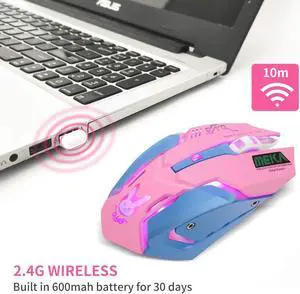 Greshare Gaming Mouse,7 Colors Backlit Optical Game Wireless Mice Ergonomic with 2400 DPI and 6 Buttons 4 Shooting with Nano Receiver for Computer/Win/Mac/Linux/Andriod/iOS,Pink.