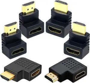 6Pack 3D and 4K HDMI Angled Adapter Combo 4 Pcs 90 and 270 Degree 2 Pcs Vertical Flat Left and Right 90 Degree Male to Female HDMI Adapter TV Connector