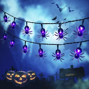 Solar Halloween String Lights,2 Pack 30 LED Spider Lights Each, Solar Halloween String Lights,2 Pack 30 LED Spider Lights Each,