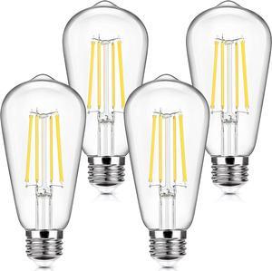 4-Pack Vintage E26 LED Edison Bulbs 100W Equivalent 1400LM High Brightness 8W ST58 LED Filament Light Bulbs 5000K Daylight White Medium Base CRI90+ Antique Clear Glass for Home Kitchen Non-dimmable