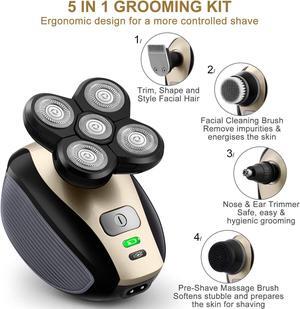 Telfun 5-in-1 Electric Razor for Men, Wet & Dry Rechargeable Rotary Shavers, 5D Floating 5 Head Cordless Grooming Kit with Beard, Nose, Ear, Body Hair Trimmer, Face Cleaning Brush Gifts for Men Dad
