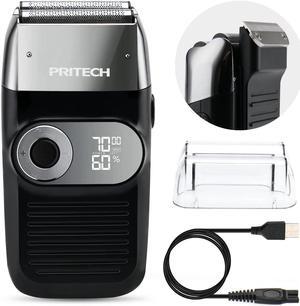 PRITECH Foil and Bald Shavers 2 in 1 Electric Shaver for Men Foil Blade and PopupTrimmer with Rechargeable 3 Adjustable Speeds Men's Beard Shaver (Black Silver)