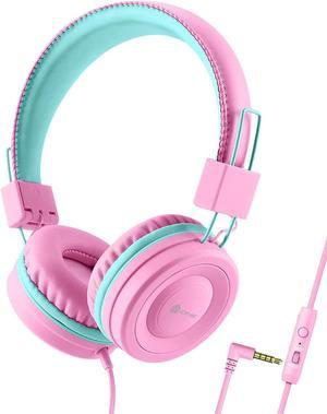 iClever HS14 Kids Headphones, Headphones for Kids with 94dB Volume Limited for Boys Girls, Adjustable Headband, Foldable, Child Headphones on Ear for Study Tablet Airplane School (Pink)