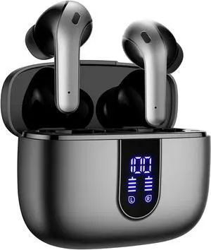 Bluetooth Headphones True Wireless Earbuds 60H Playback LED Power Display Earphones with Wireless Charging Case IPX5 Waterproof in-Ear Earbuds with Mic for TV Smart Phone Computer Laptop Sports