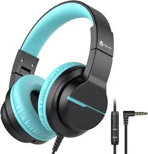 HS19 Kids Headphones with Microphone for School Volume Limiter 85/94dB Over-Ear Girls Boys Headphones for Kids with Shareport Foldable Wired Headphones for iPad/Travel (Black)