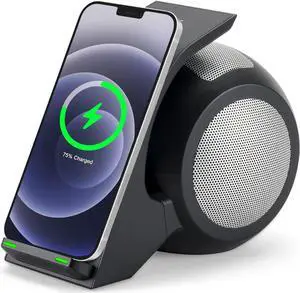 CENSHI WN1 Premium Bluetooth Speakers and Fast Wireless Charger, Docking Station with Built in Mic Handsfree Call, for iPhone and Samsung Etc Qi Phone - Black